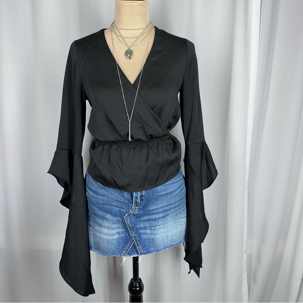 Peplum Blouse Sz XXS Flare Split Sleeves V Neck Top Witchy Goth Whimsygoth *READ